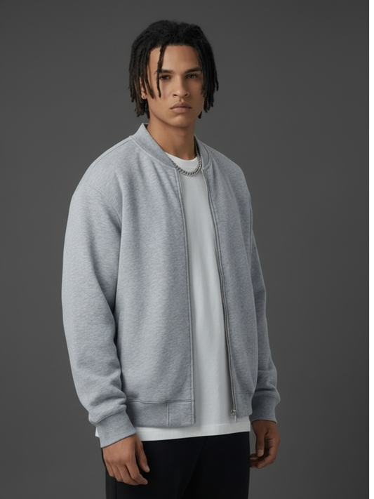 Apollo Grey Fleece Zip-Up Baseball Jacket