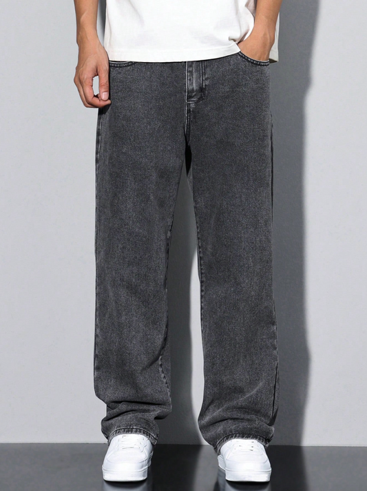 Loose Men Slant Pocket Straight Leg Jeans
