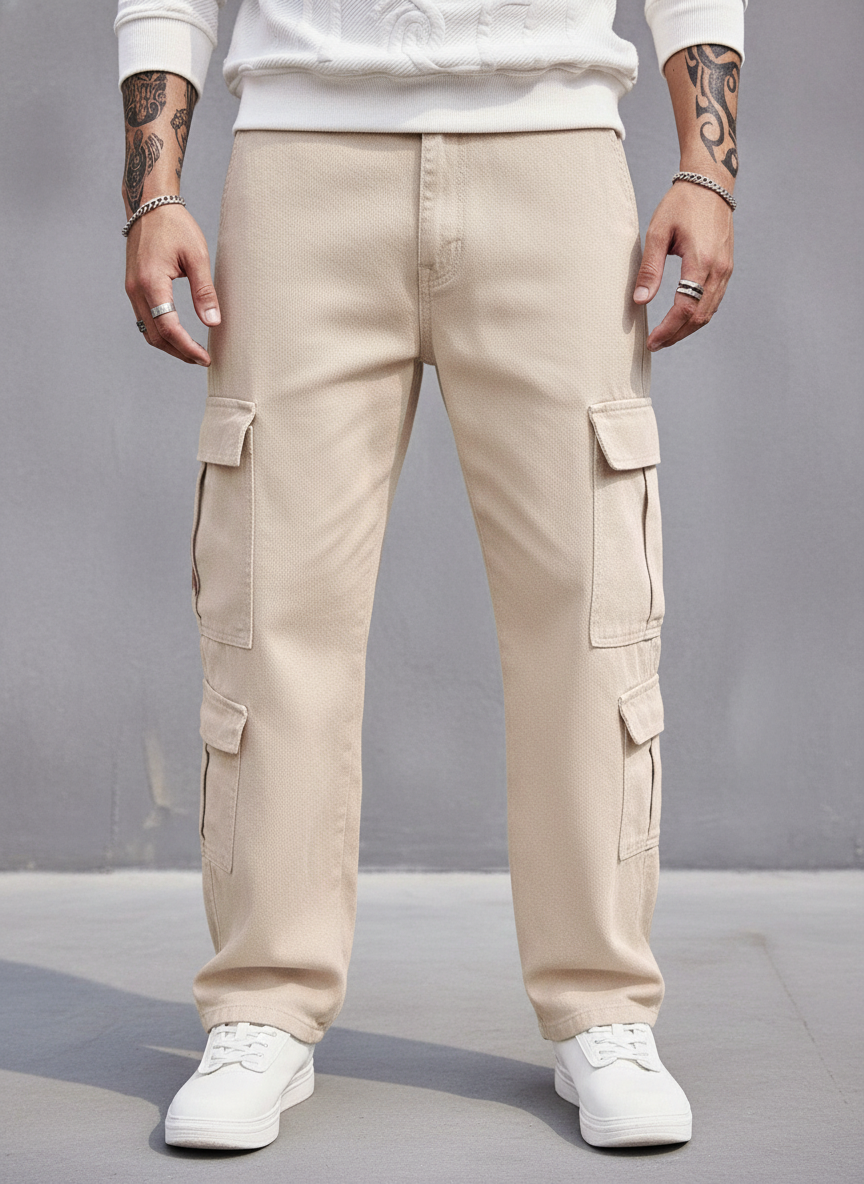 Men's Cotton Flap Pocket Side Cargo Jeans