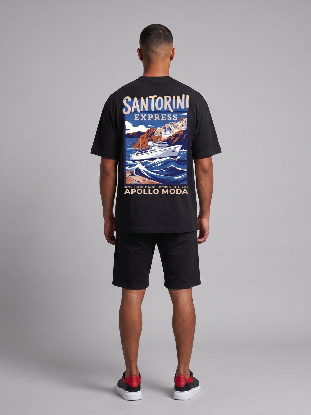 Santorini Express Oversized Graphic Tee — Black
