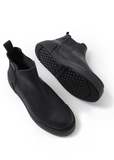 Top profile shot of matte black Avalon Chelsea boots with cushioned platform sole.